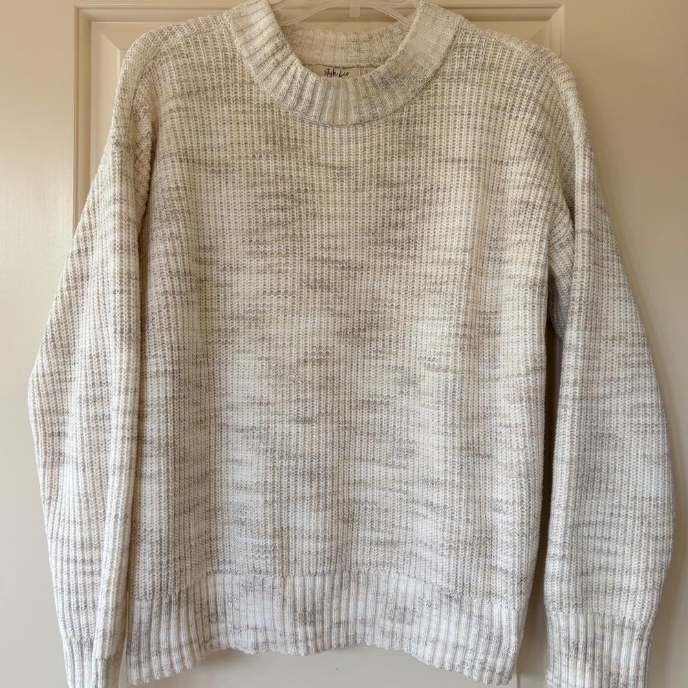 Style & Co 100% Polyester Crewneck Long-Sleeved Women's Sweater, Cream, Large